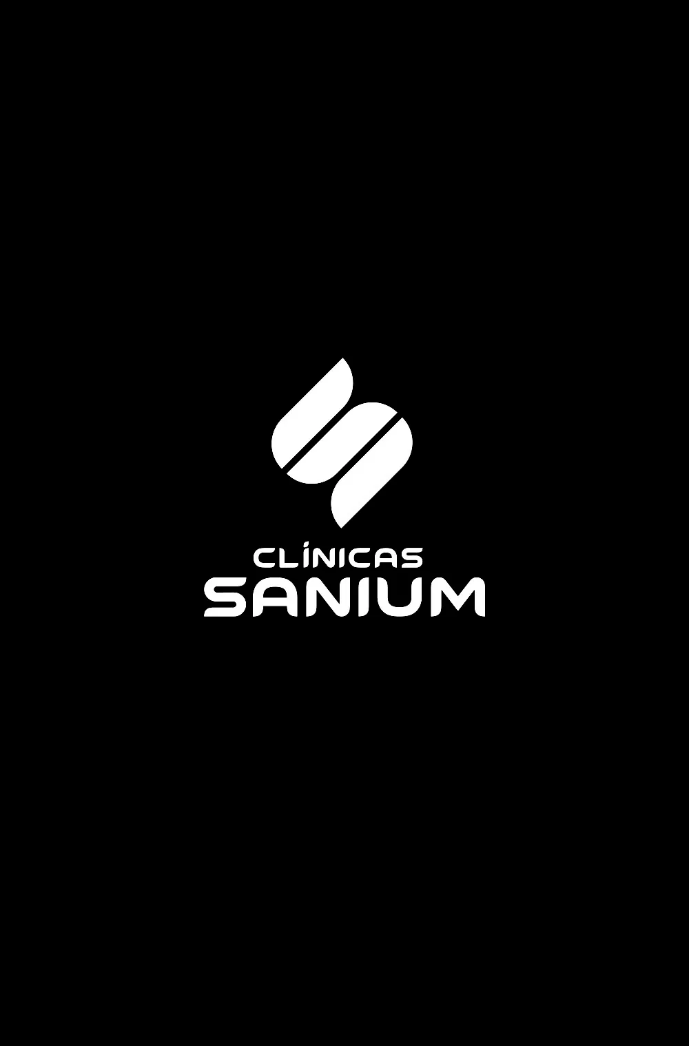 Logo Clínicas Sanium blanco con fondo negro